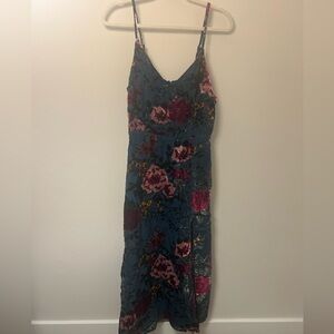 Anthropologie Yumi Kim Teal Blue Floral Midi Dress